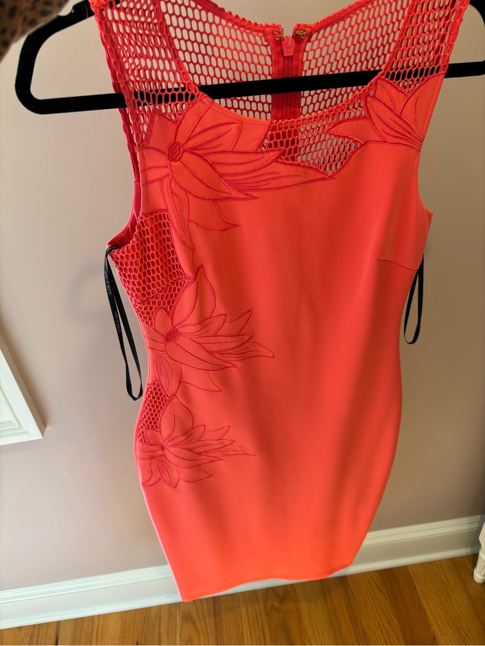 Guess Coral Floral Mesh Mini Dress
